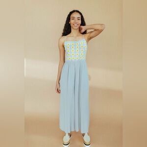 DAVI & DANI Blue and White Floral Jumpsuit
